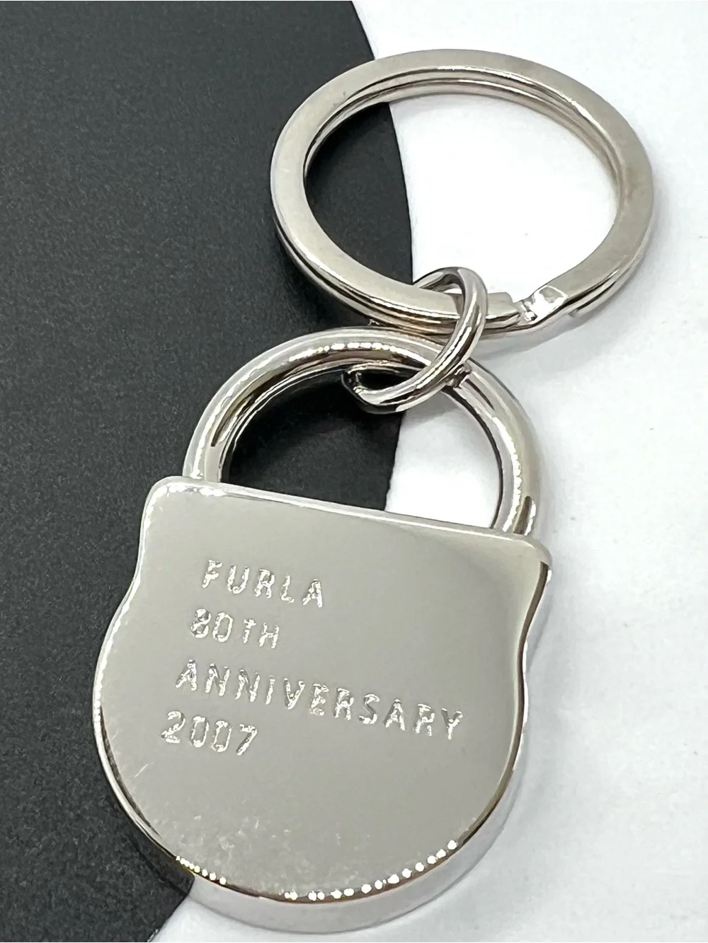 Furla 30th Anniversary 2007 Padlock Crystal Silver Tone Keychain Bag Charm